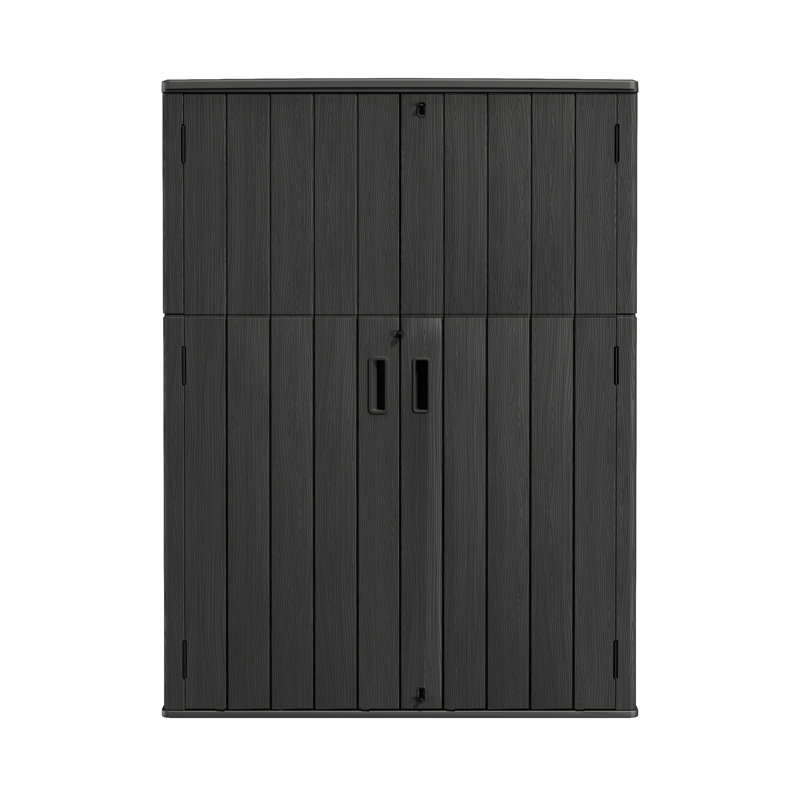 Remise de rangement extérieure extérieure en PEHD de 47 pieds cubes, armoire double paroi, verrouillable, résistante aux intempéries, noire