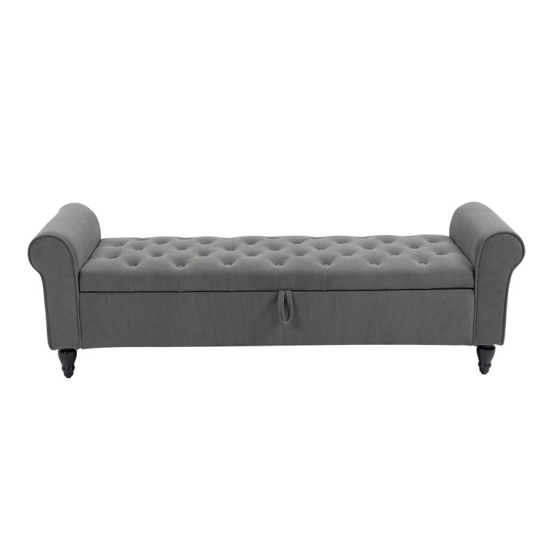 Corduroy Upholstered Bench with Flip Top, Grey