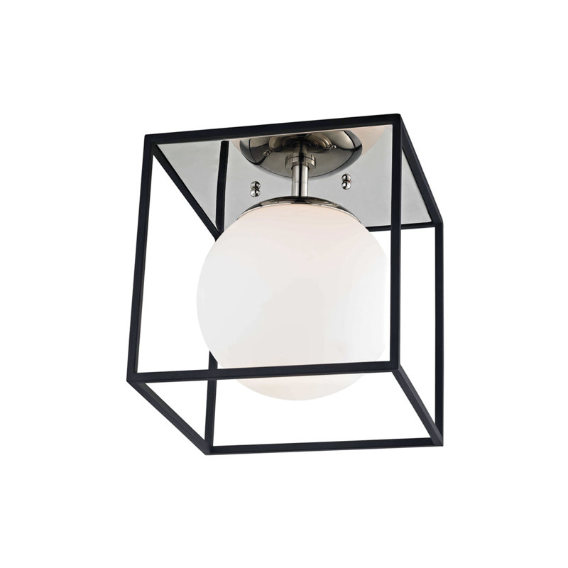 Plafonnier semi-encastré 1 lumière 14 po Aira, Nickel poli, H 9,5 po x l 9,5 po x p 9,5 po