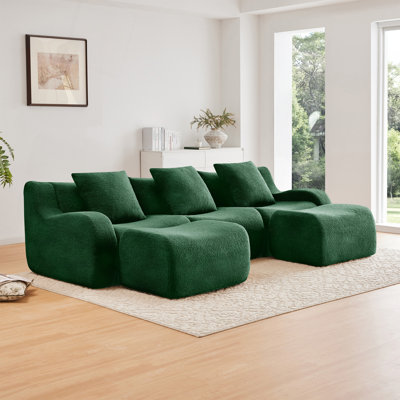 Canapé en forme de U doux en tissu Teddy désossé, méridienne d'assemblage, aucun accoudoir incurvé requis, conception épurée antidérapante 32D, épurée, s'adapte aux salons de lecture, vert