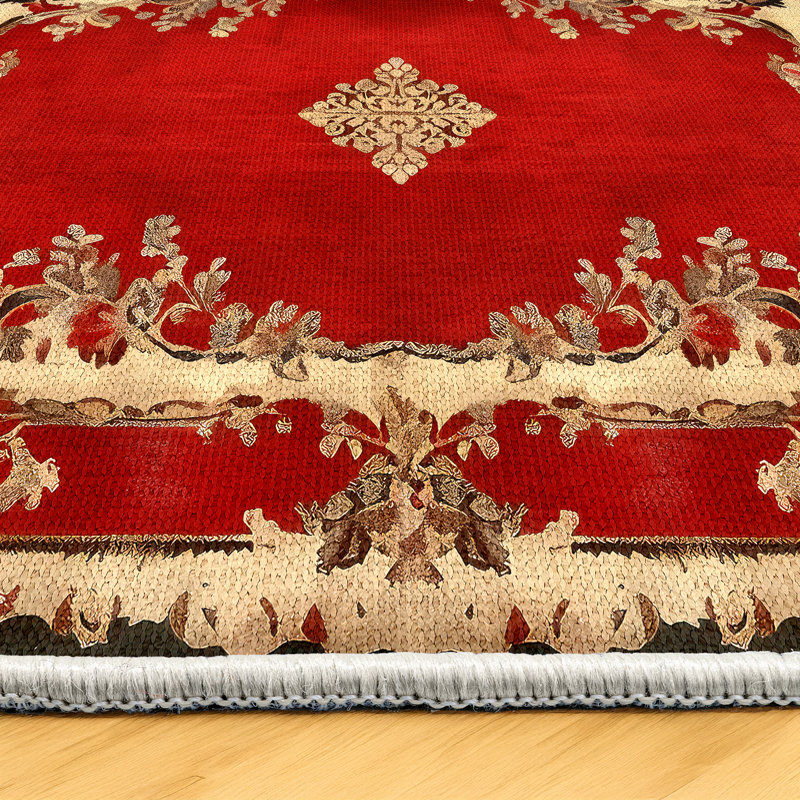 Susan Red Oriental Machine Printed Cotton Polyester Area Rug, Runner 6'7" x 13'2"