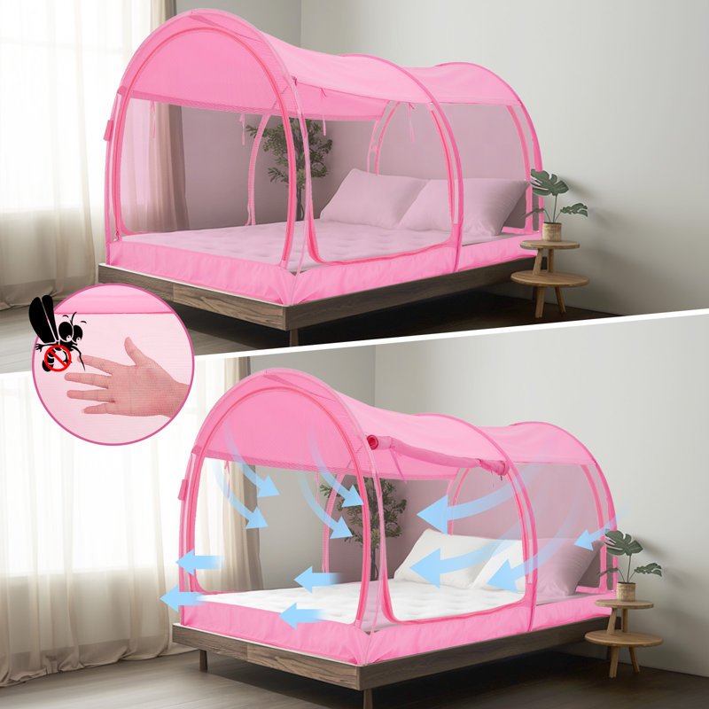 Auvent de tente de lit avec moustiquaire - tente de couchage intime escamotable, conception légère et respirante, 4 fenêtres en filet, 2 portes, utilisation intérieure / extérieure portable