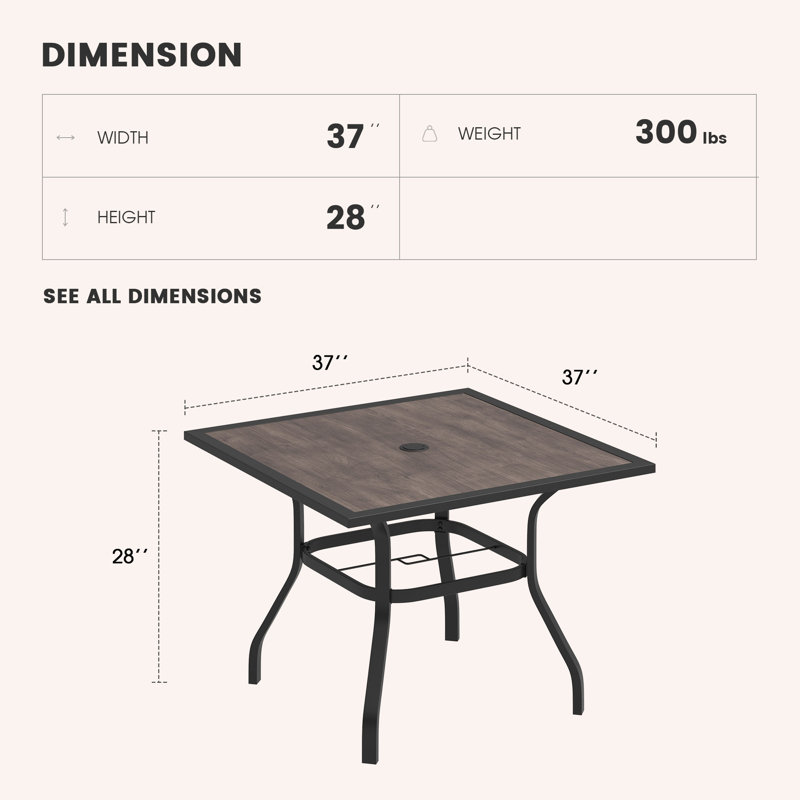 Priddis Square Steel Outdoor Dining Table, Brown