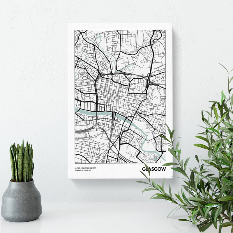 Map Glasgow UK - Wrapped Canvas, 60cm H x 40cm W x 3cm D