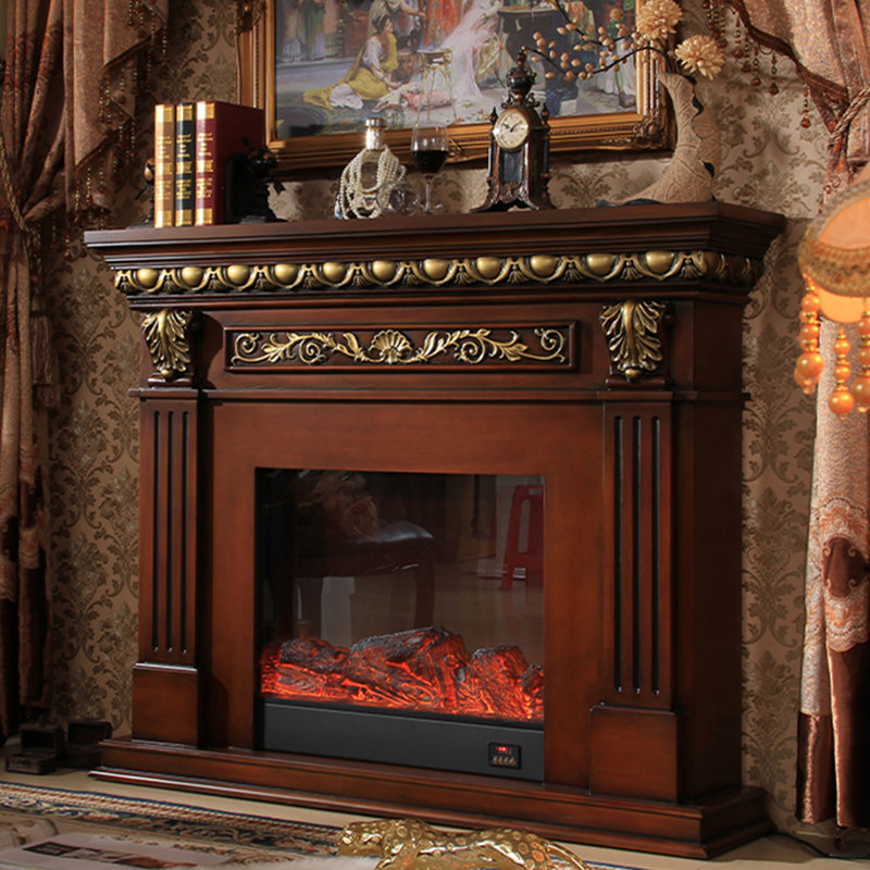Foyer électrique en bois massif Nut-Brown, Brun noisette