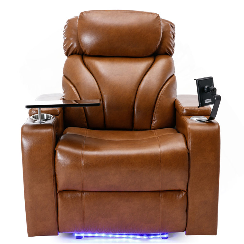 Power Motion Recliner Electric Power Recliner With USB Charging Port, Hidden Arm Storage, Convenient Cup Holder And Bluetooth Speaker,  Light  Brown