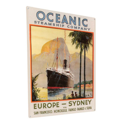Bateau à vapeur océanique rétro, Europe à Sydney sur impression métallique