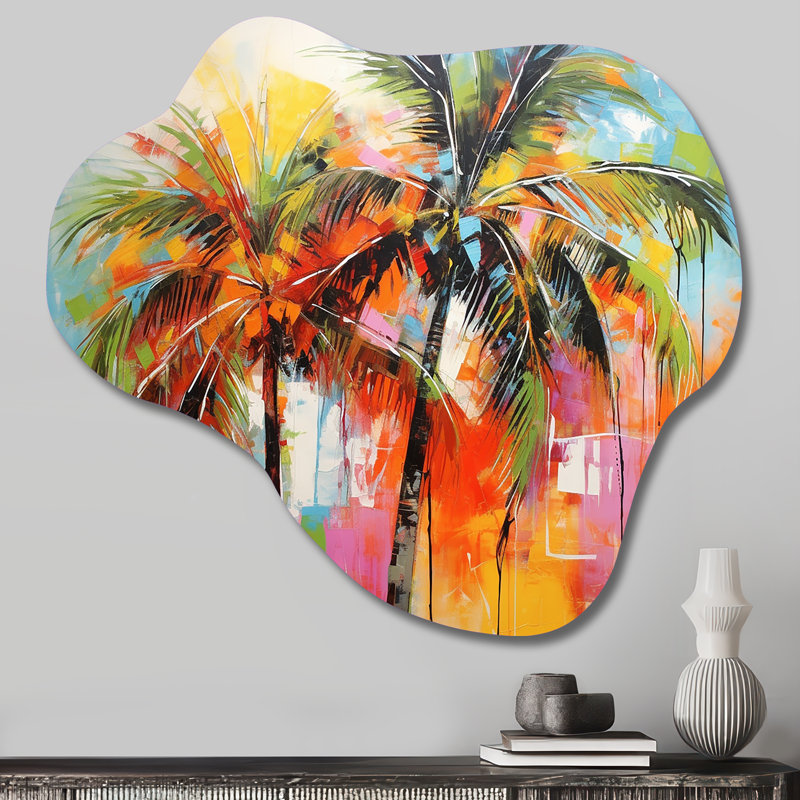 Popart Palm Trees I - asymétrique paumes en métal, sculpture murale en métal, H 25 po x l 28 po x P 1 po
