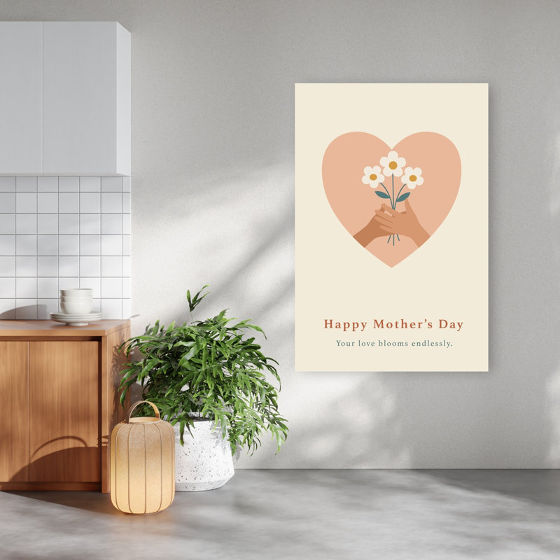 Mother'S Day Floral Heart Contemporary Daisy Flower Wall Art Print, 152.4cm H x 101.6cm W
