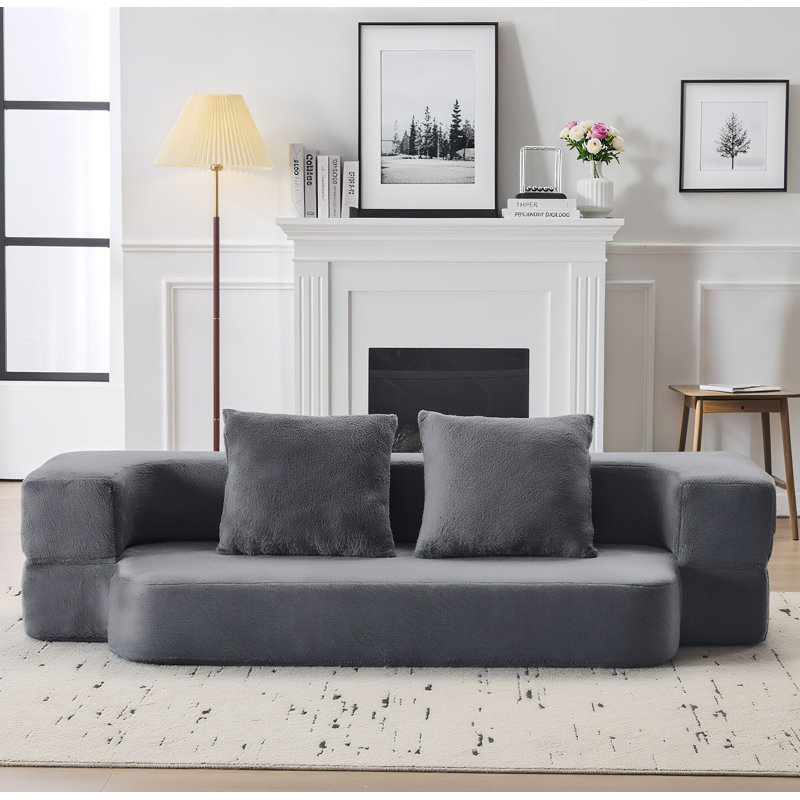 Boneless Modern Transformable Sectional Sofa, Supportive Foam Fold-Out Bed,, Light Gray