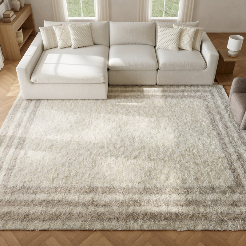  Tapis ivoire beige à poils longs 7 pi 10 po x 9 pi 10 po Pacific, Ivoire/beige, Rectangle 7'10" x 9'10"