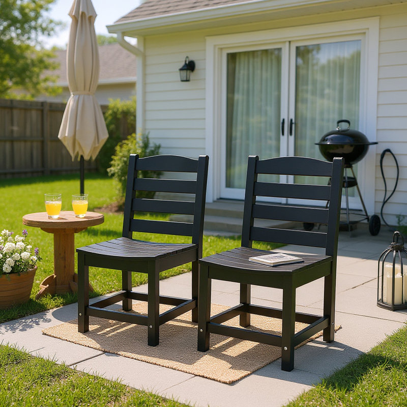 Of 2 Black Armless Outdoor Chairs For Seating, Weather Frame, Customizable, High Strength, Long - Term Use, 33.03 In Width, 22.69 Height 2, Based, , Person Seating Garden & Outdoor, Impact, Service,