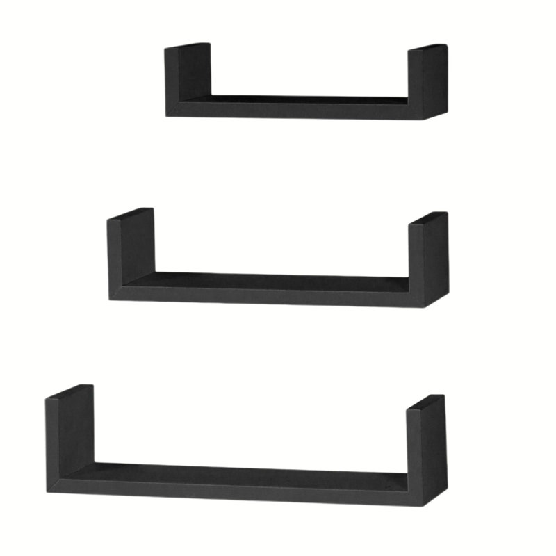 Hudson 3-Piece Shelf Kit, Set of Bookend Wall Shelves, Black