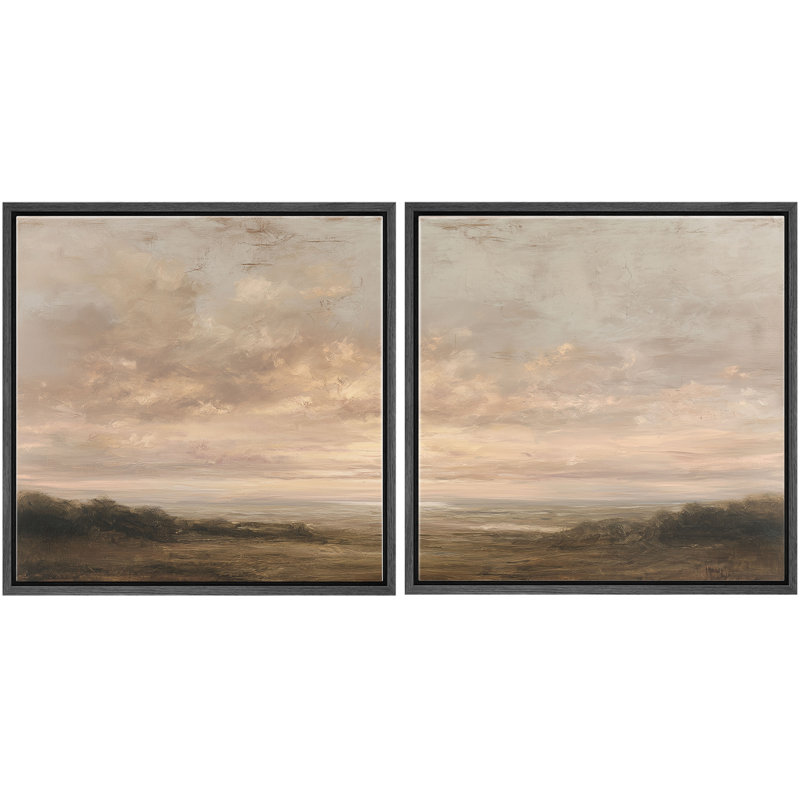 «Calm Neutral Sunset Cloudy Sky Landscape Decor», œuvre d'art encadrée pour chambre principale, 2 pièces, H 24 po x l 24 po