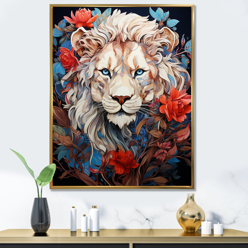 «Enigmatic Lion Monarch», impression sur toile, H 20 po x l 12 po x P 1 po, Cadre flottant doré