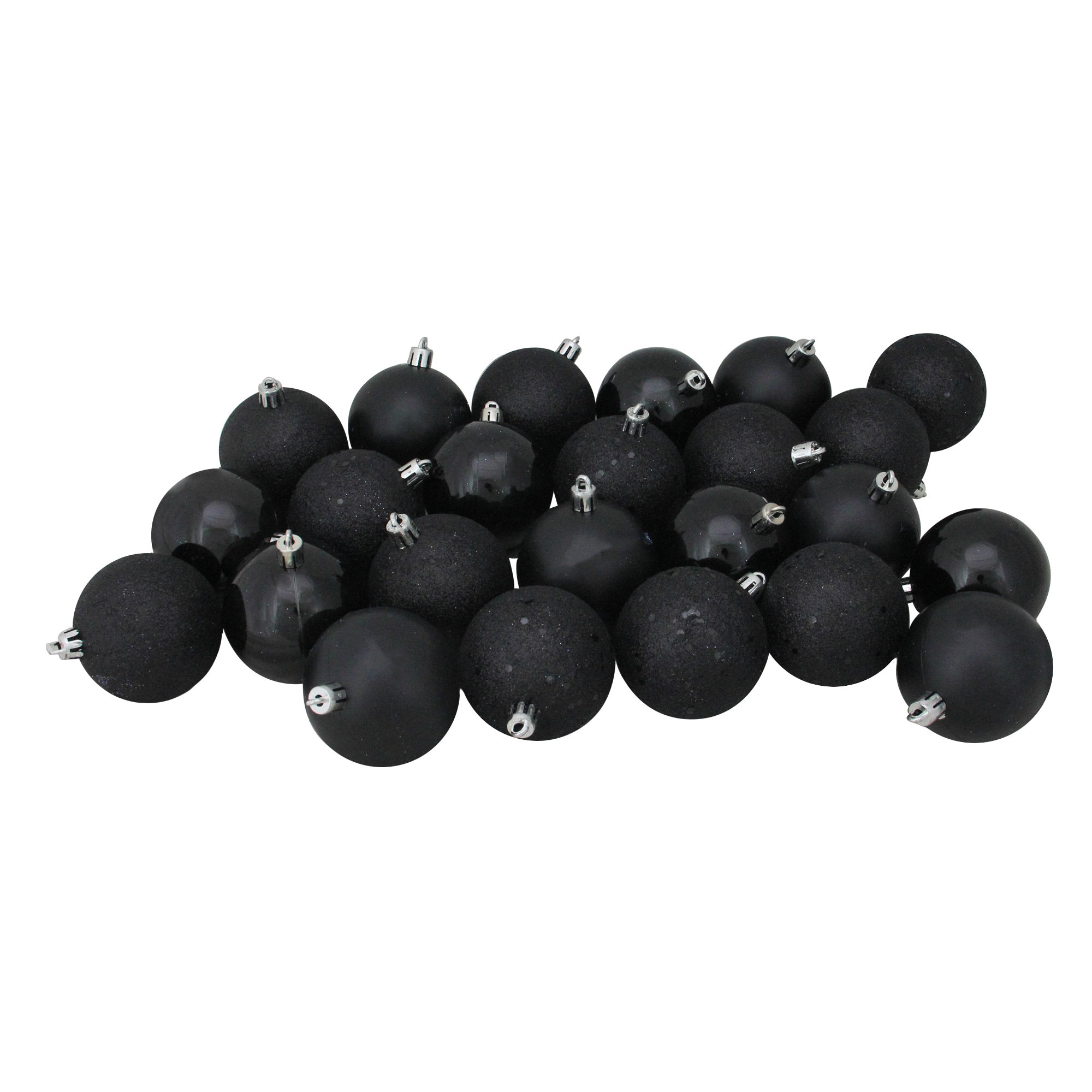 24ct Shatterproof 4-Finish Christmas Ball Ornaments, Jet Black