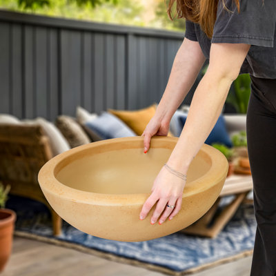 Ascend 20.75" x 20.75" x 11.5" Round Polyresin Outdoor Planter Pot - Sand