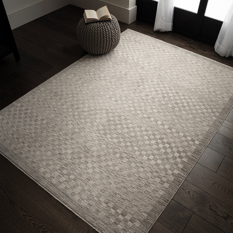 Bleskoski Plain Chequered Grey Area Rug, Rectangle 160 x 240 cm