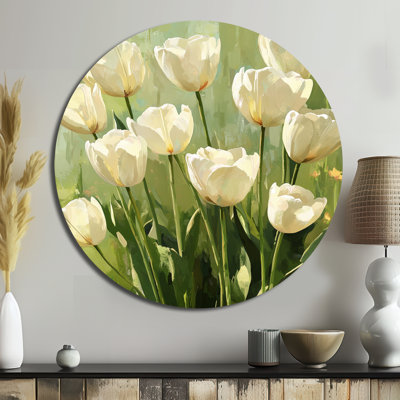 Watercolors Tulips Bouquet Of Nature Blooms I - Tulipes, art mural rond en métal