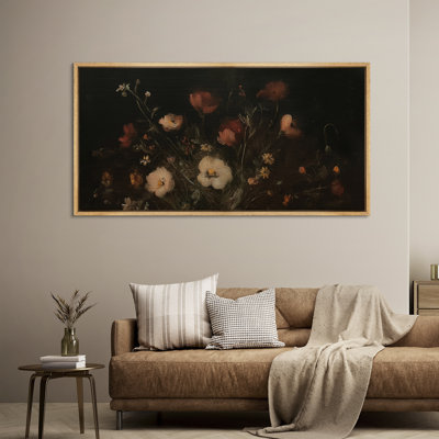 Vintage Inspired Botanical Still Life with Red and White Blooms - Large Framed Canvas Master Bedroom Wall Art Print