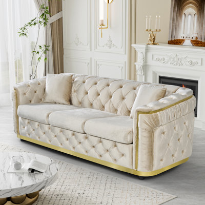 Canapé 85 po en velours Chesterfield
