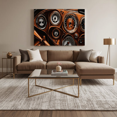 "Transport", tableau de bord de voiture classique avec détails sur toile brune