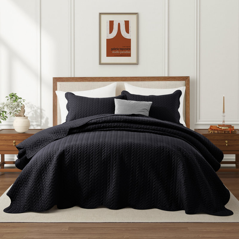 Ensemble de couvre-lit embossé pour lit simple | Microfibre ultra-douce | Finition de qualité hôtelière, Noir