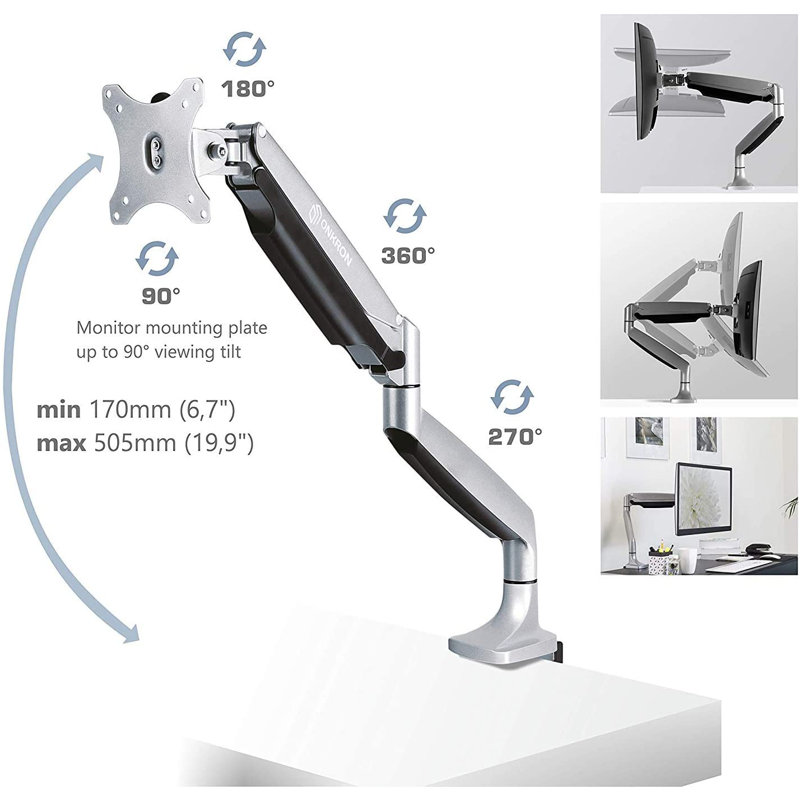 ONKRON Single Screen Desktop Mount, Silver