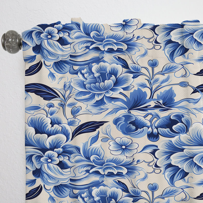 Cobalt Fretwork Victorian Pattern I - Bohemian Curtain - Velvet Room Darkening - 1 panel, 52" W x 120" L