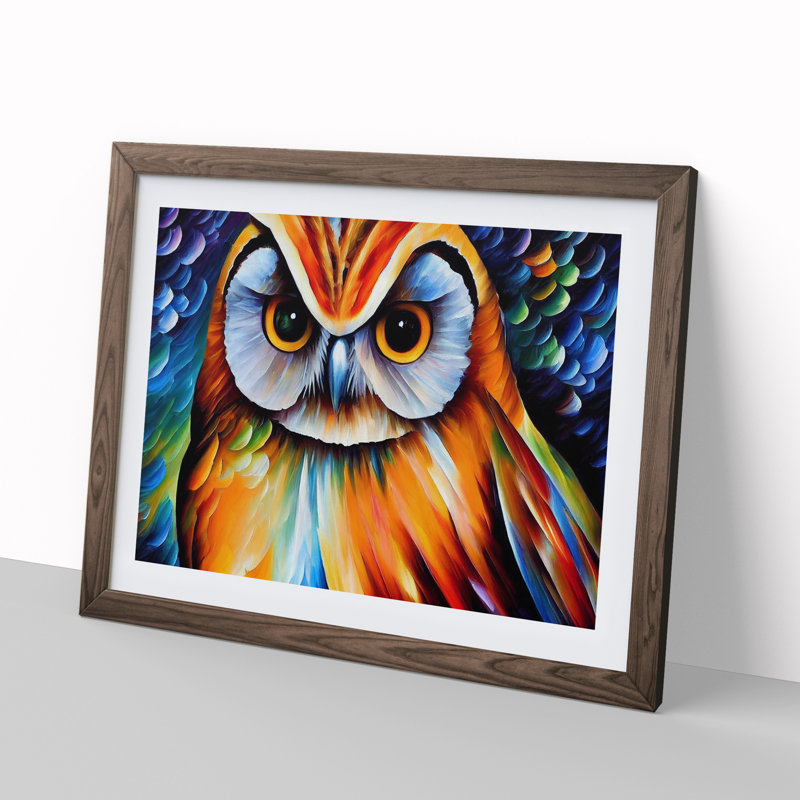 XH1022-6545X Owl Painting Vol.2 Abstract 1 Piece Single Picture Frame Wall Art, 34cm H x 46cm W, Brown
