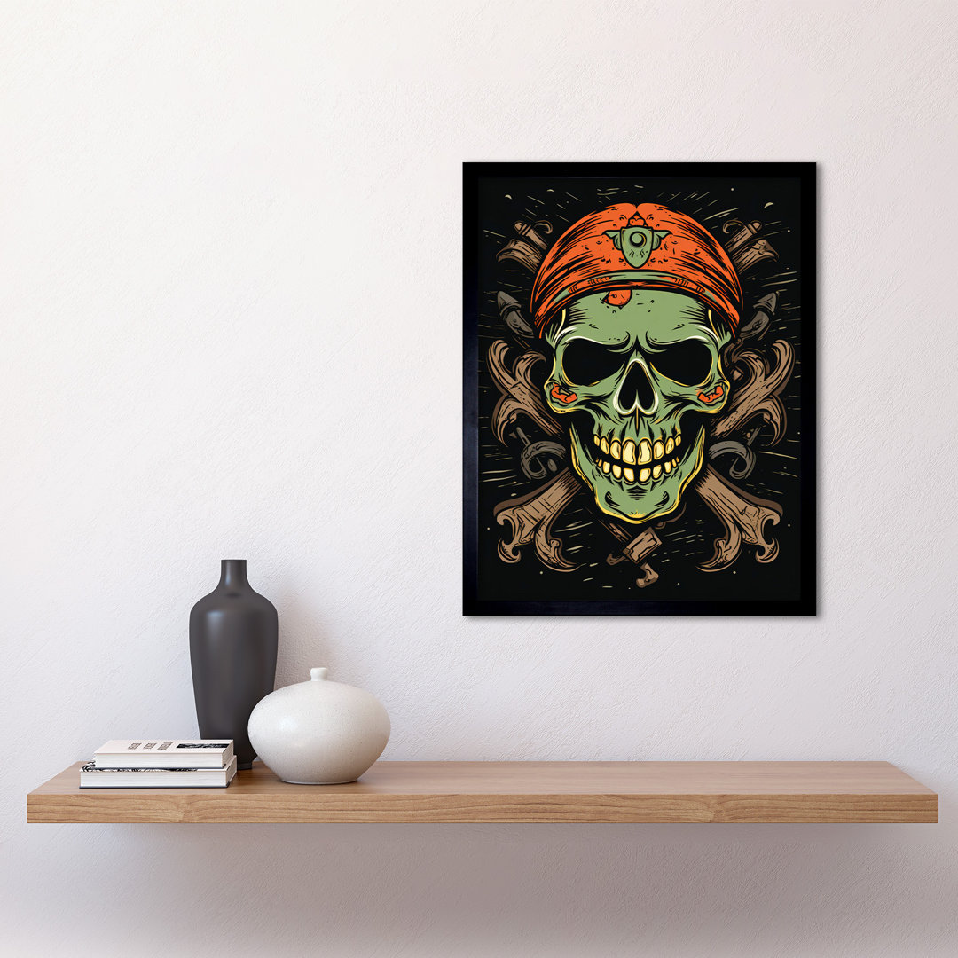 Theophilos Skull Crossbones Old School USA Tattoo Ink Body Americana 50s - Single Picture Frame Print