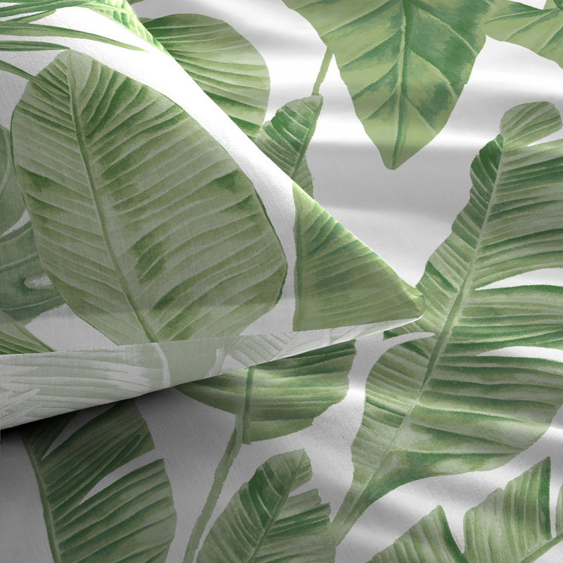Tahiti Floral Duvet Cover Set with Pillowcases Included, Green/White, Double Duvet Cover + 2 Standard Pillowcases