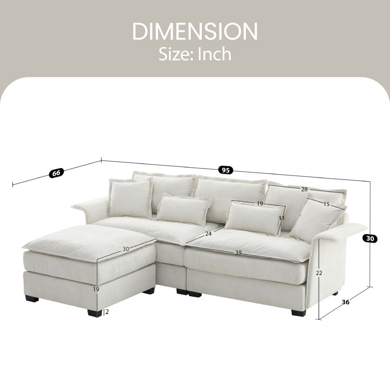 Canapé modulaire 2 pièces Tyriah, Mélange de lin beige