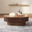Table basse ovale de 43,7 pouces avec base piédestal, conception moderne fabriquée à la main dans une finition noyer de ton brun