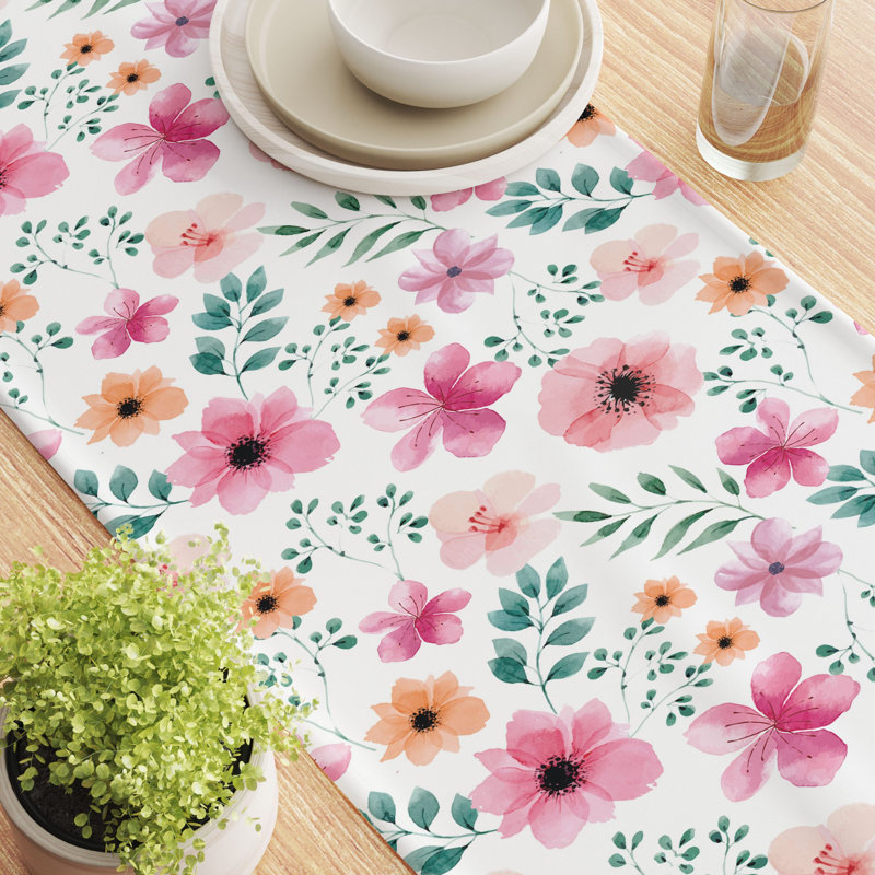 Rectangular Floral Cotton Twill Table Runner, 108" x 16"