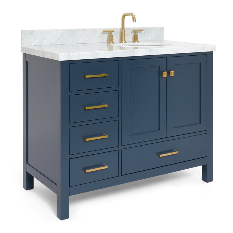 Cambridge 37'' W Single Vanity, Midnight Blue, Oval, Italian Carrara Marble