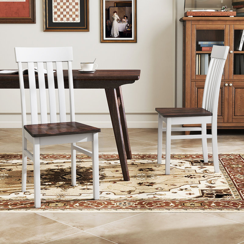 45cm H Solid Wood Side Chair, Brown/White