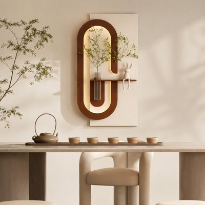 Décoration murale réglable en grès à 3 couleurs à DEL avec plantes vertes simulées, sculpture 3D, vase en verre et statue de lapin, bandes lumineuses télécommandées pour le salon, la chambre à coucher, le couloir