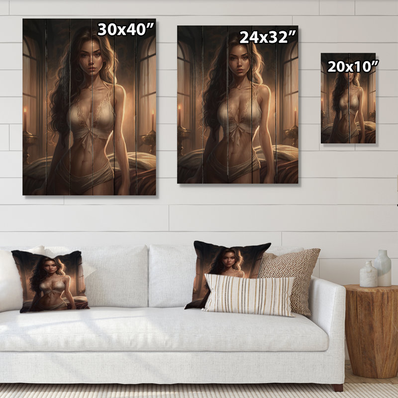 «Gorgeous Morning Glory III», reproduction sensuelle de femme sur bois de pin naturel, H 20 po x l 10 po x P 0,78 po