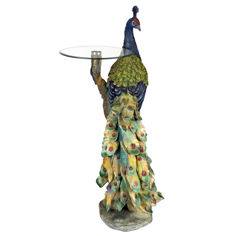 Life-Size Peacock Sculptural Glass-Topped Pedestal Table