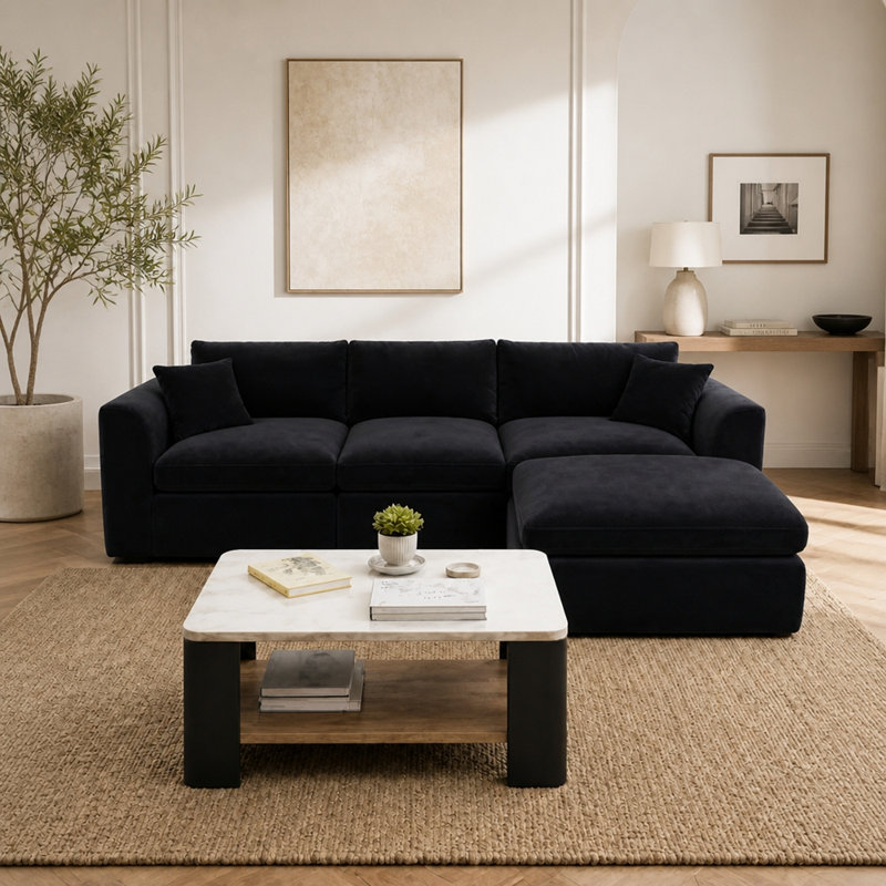 Canapé modulaire compressé compressé, sans outil, sans assemblage, canapé sans cadre librement combinable, mousse chenille haute densité sans ressorts, repose-pieds inclus pour le salon de la chambre à coucher