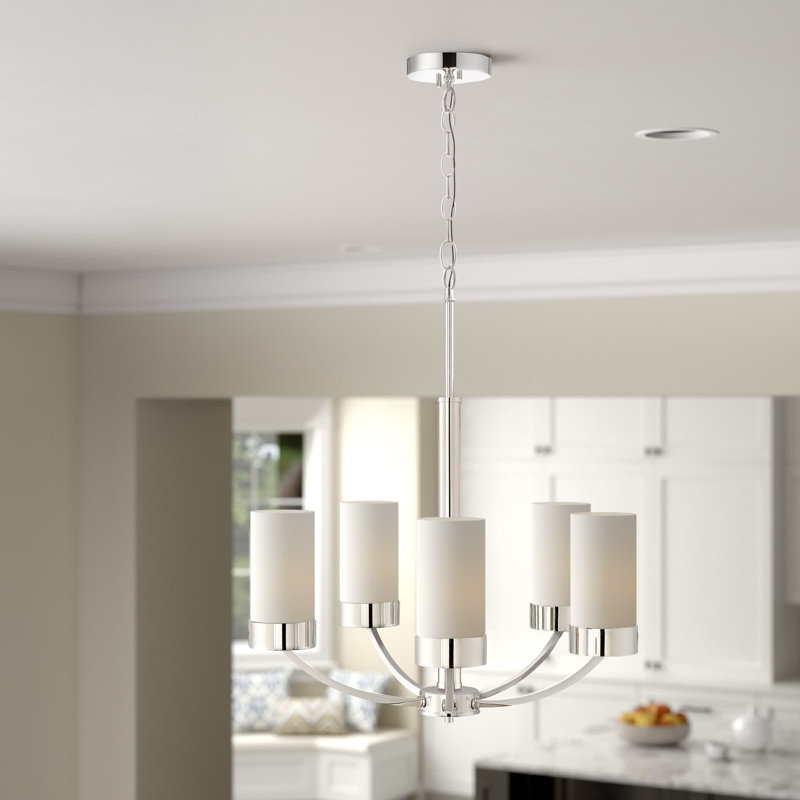 Ashaan 5 - Light Steel Dimmable Chandelier, Polished Nickel