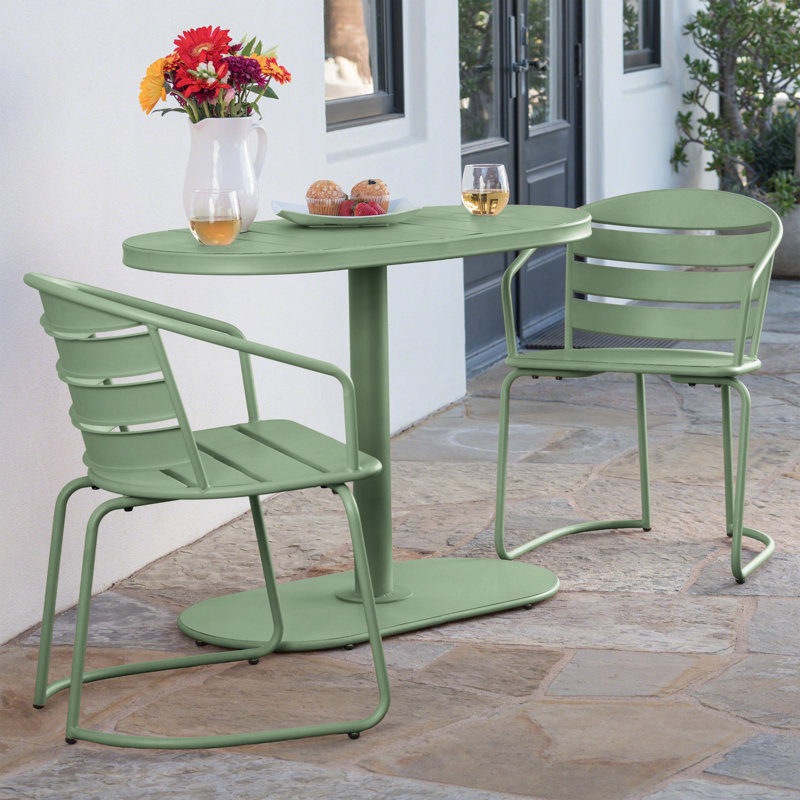 Gunner Oval Metal Folding Bistro Set, Forest Green