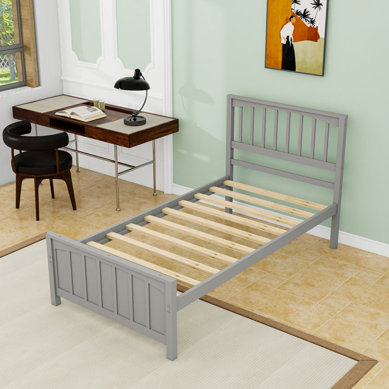 Lit plateforme simple en bois avec tête de lit classique, Gris
