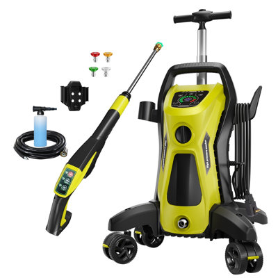 Laveuse à pression électrique 4500PSI 3,9 GPM, écran tactile réglable à 15 niveaux, 4 roues universelles, nettoyage flexible, avec 4 buses réglables, réservoir de savon 500 ml, lance en acier inoxydable, système d'arrêt total pour lavage de voitu