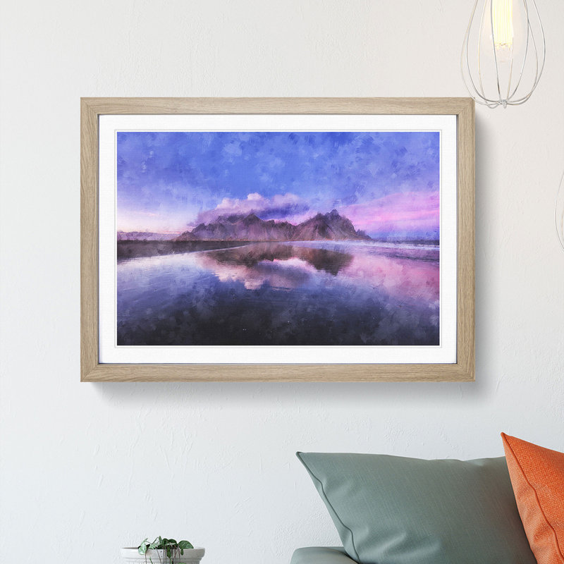Vestrahorn Mountain In Iceland - Picture Frame Painting, Oak, 62cm H x 87cm W x 2cm D