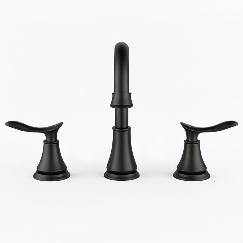 Robinet de salle de bain espacé à arche élevée noir mat avec ensemble de bonde escamotable et tuyaux d'alimentation, Noir mat