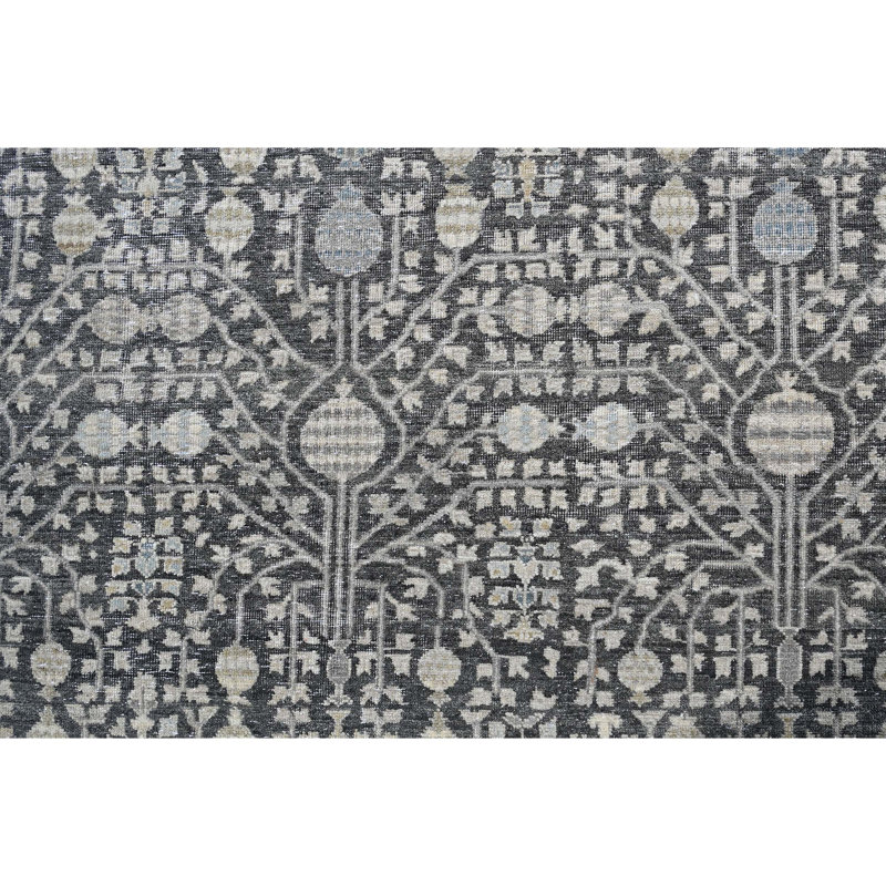 Tapis gris foncé noué à la main de haute qualité, Rectangle 9 pi x 12 pi