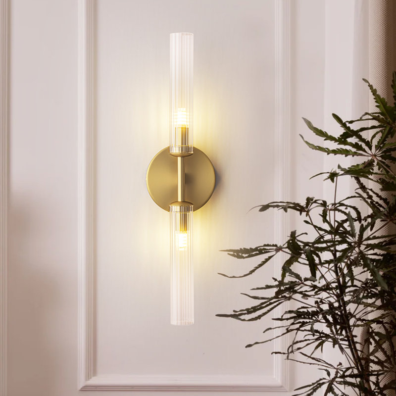 Arnha 2-Light Modern Dimmable Vanity Light with Clear Glass Shade, Brushed Gold