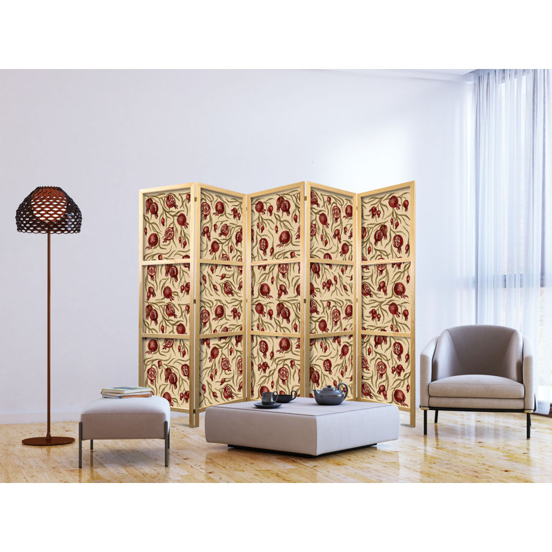 225cm W x 171cm H 5 - Panel Solid Wood Folding Room Divider